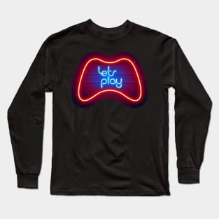 Colorful Neon Let's Play Sign with Game Controller Long Sleeve T-Shirt